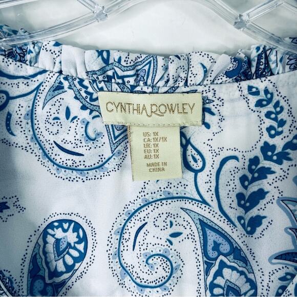 Cynthia Rowley blue white paisley lightweight semi sheer coastal preppy top 1X - Picture 5 of 7